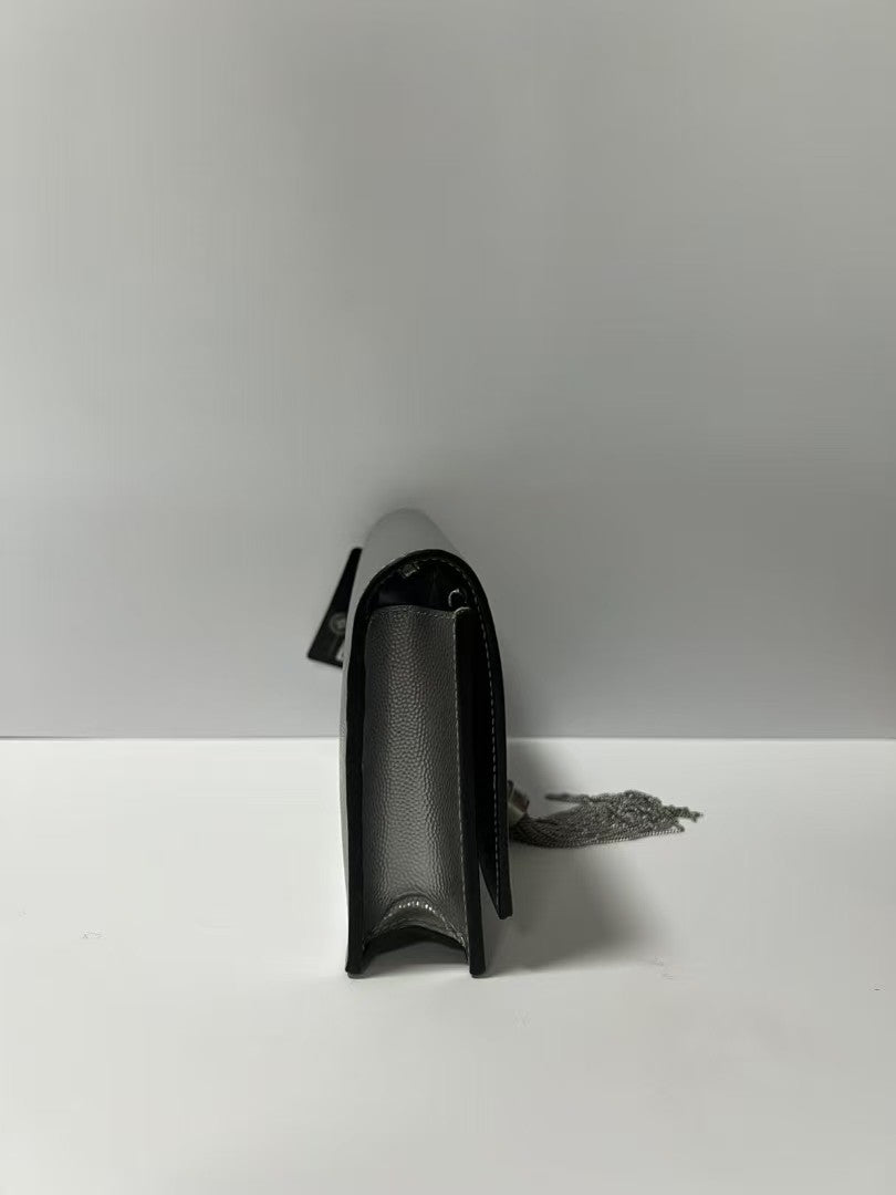 YSL Saint Laurent Kate Medium Silver Metallic Leather Tassel Chain Crossbody Bag