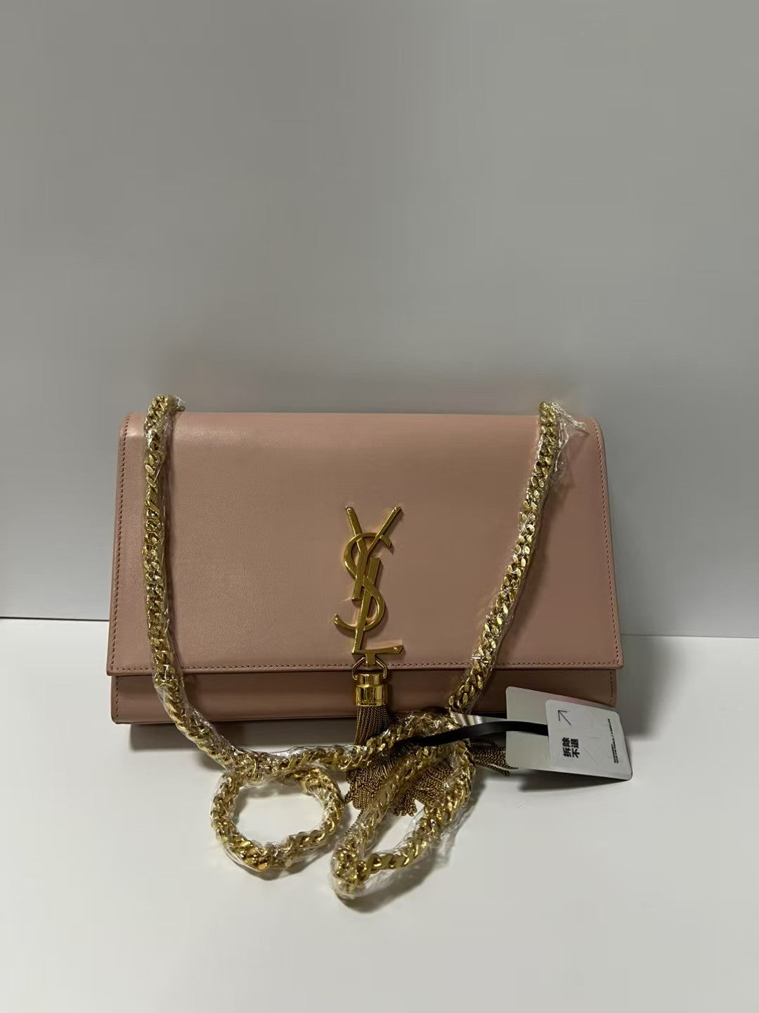 YSL Saint Laurent Kate Blush Pink Smooth Leather Tassel Chain Crossbody Bag
