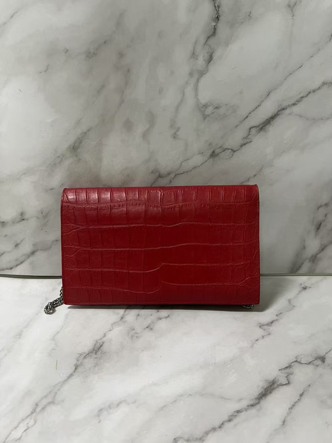 YSL Kate Red Crocodile Embossed Leather Crossbody Bag