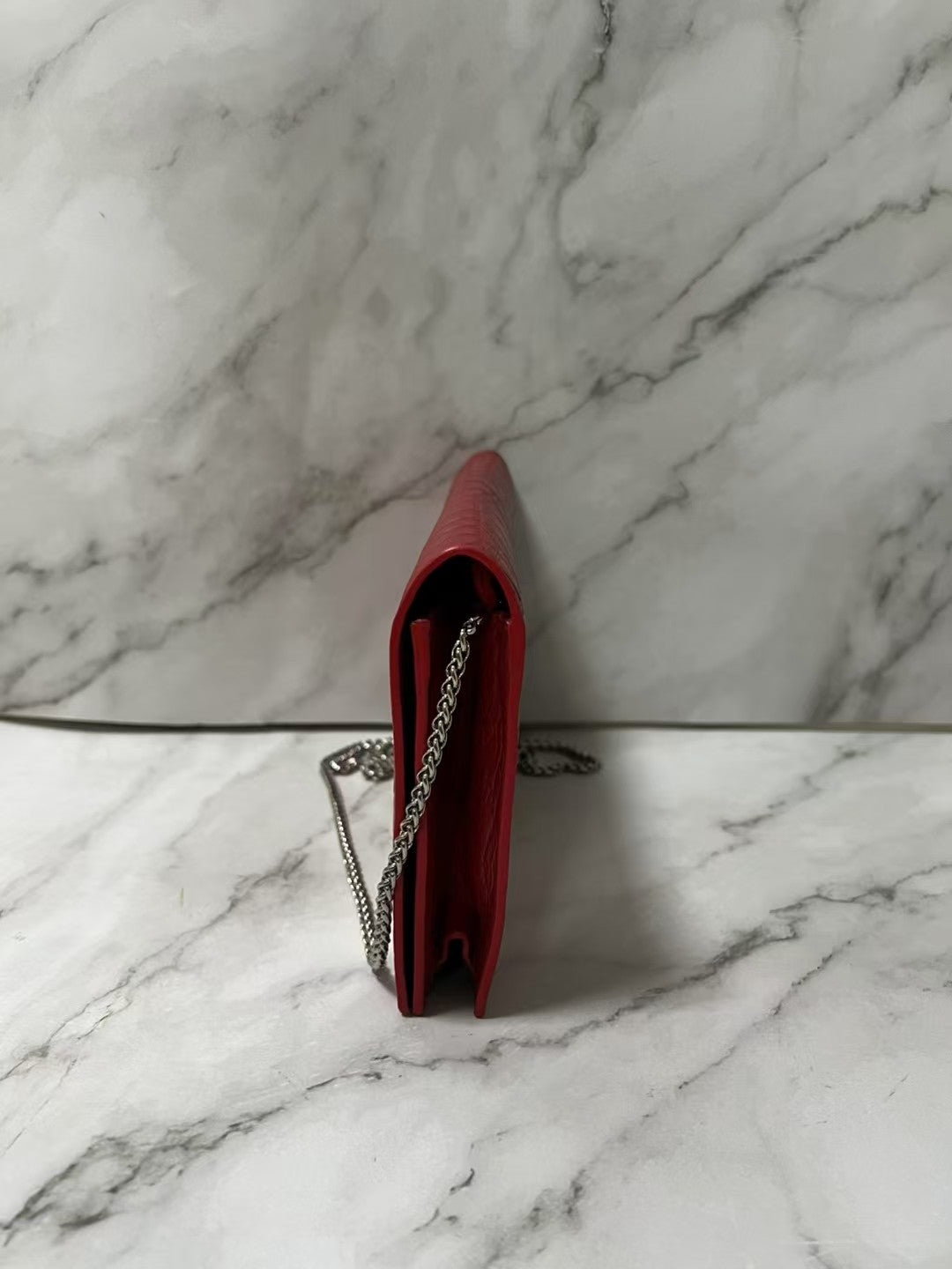 YSL Kate Red Crocodile Embossed Leather Crossbody Bag