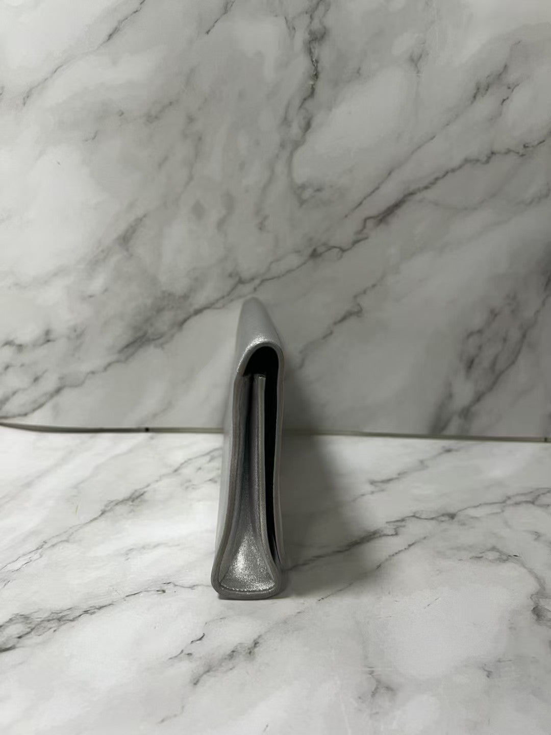 YSL Bellechasse Silver Metallic Leather Clutch Bag