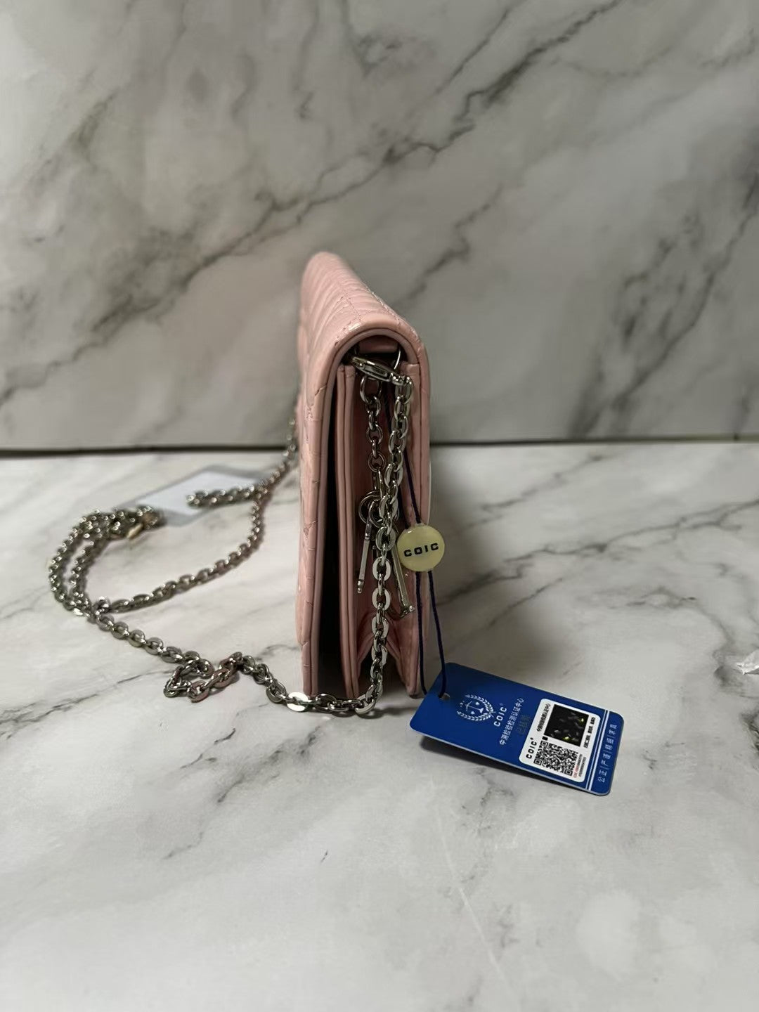Christian Dior New Patent Cannage Leather Pink Quilted Clutch Silver Chain