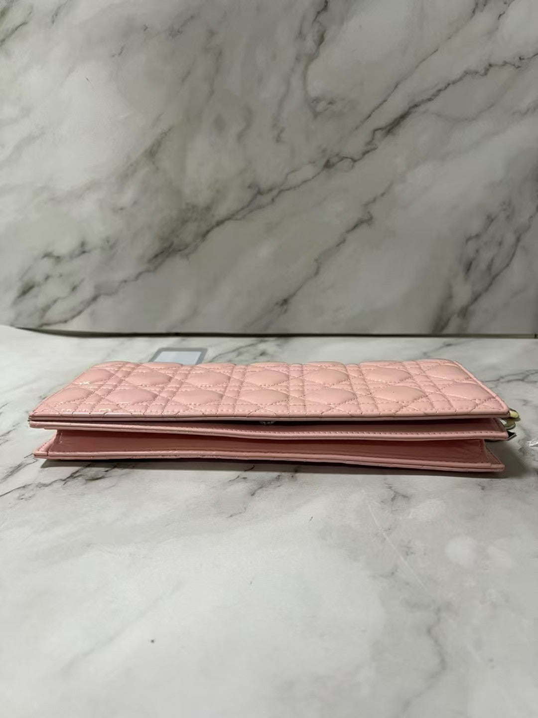 Christian Dior New Patent Cannage Leather Pink Quilted Clutch Silver Chain