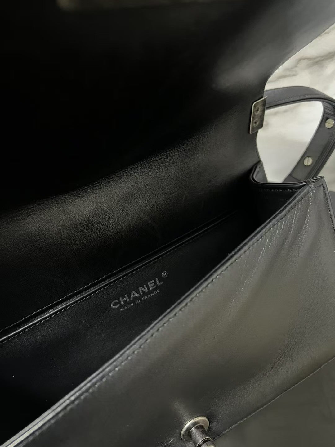 Chanel Boy Medium Black with Silver Studded Embellishments Bag