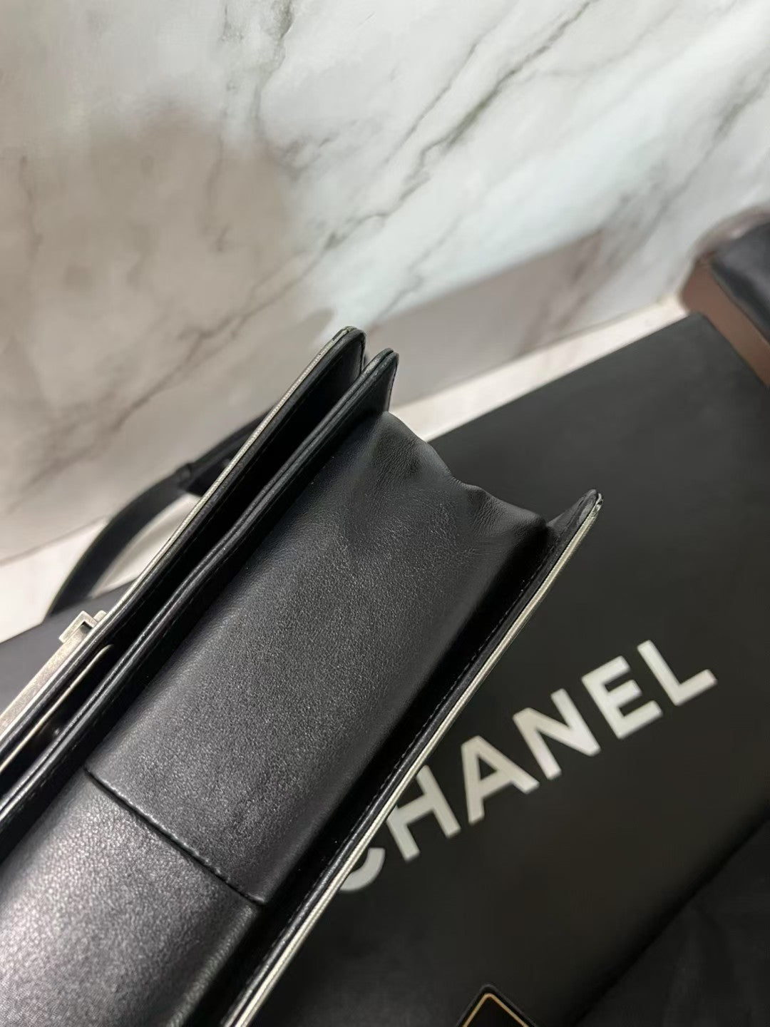 Chanel Boy Medium Black with Silver Studded Embellishments Bag