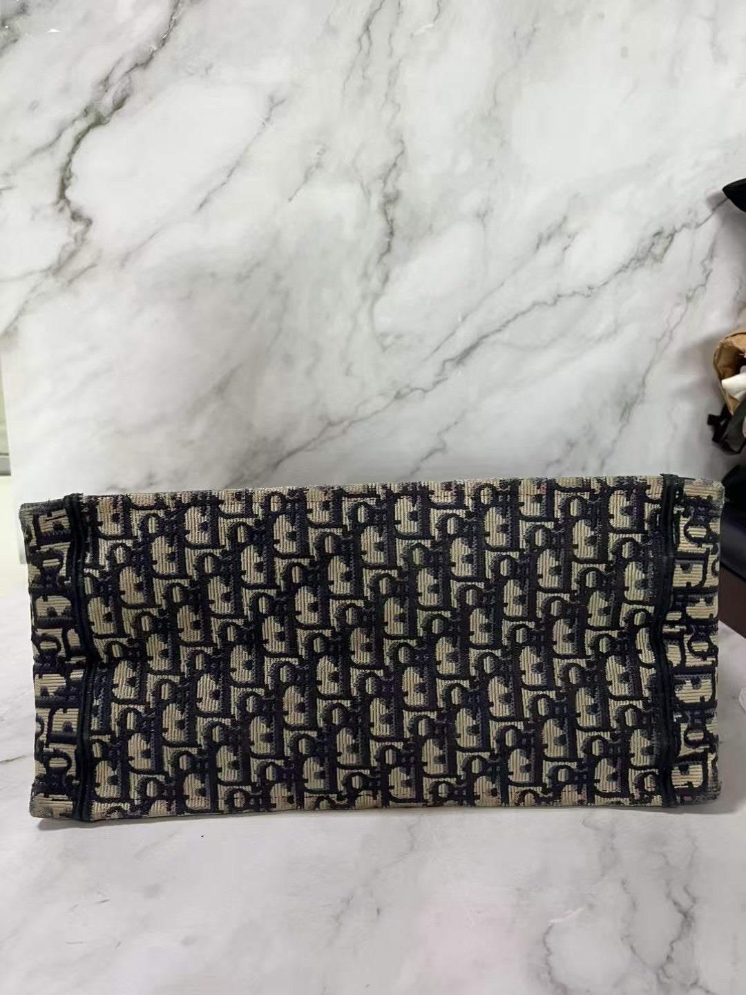 Christian Dior Book Tote Large Beige & Navy Dior Oblique Jacquard Tote Bag