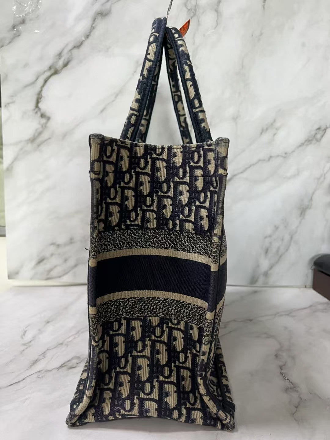Christian Dior Book Tote Large Beige & Navy Dior Oblique Jacquard Tote Bag