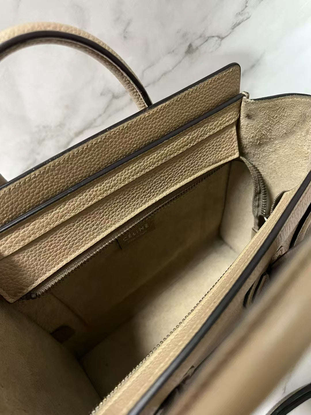 Celine Luggage Nano Dune Begie Drummed Calfskin Leather Shoulder Bag