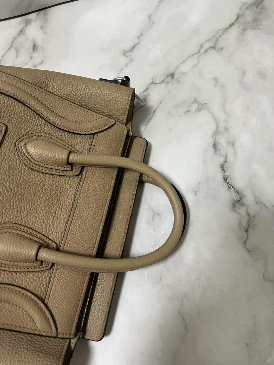 Celine Luggage Nano Dune Begie Drummed Calfskin Leather Shoulder Bag