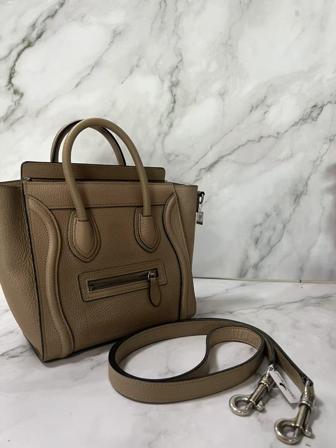 Celine Luggage Nano Dune Begie Drummed Calfskin Leather Shoulder Bag