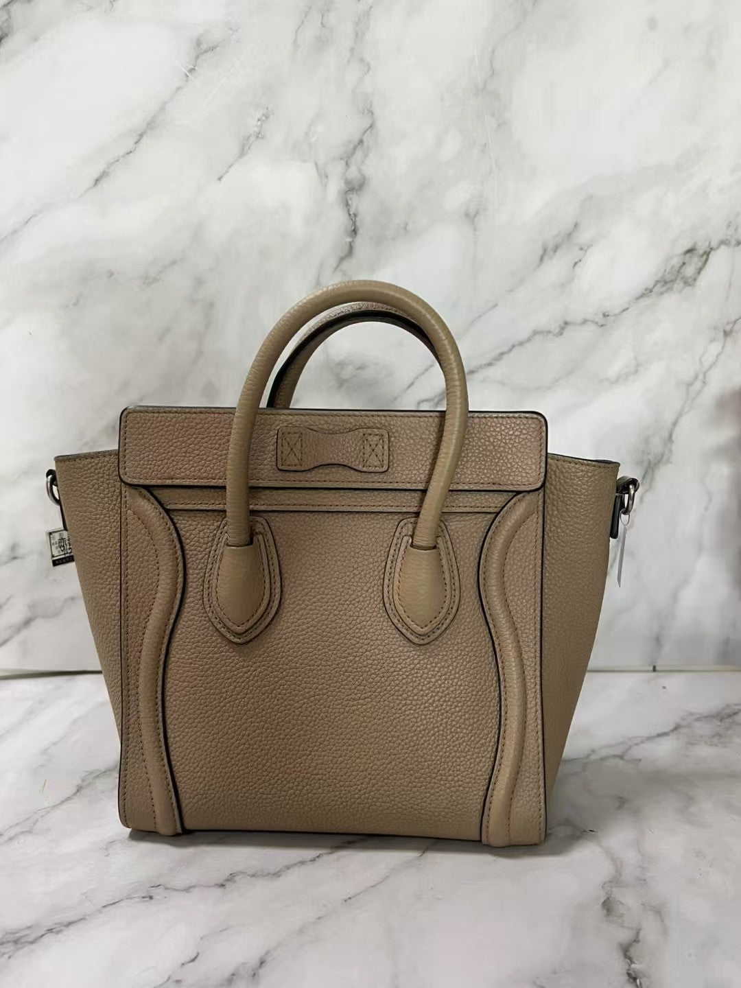 Celine Luggage Nano Dune Begie Drummed Calfskin Leather Shoulder Bag