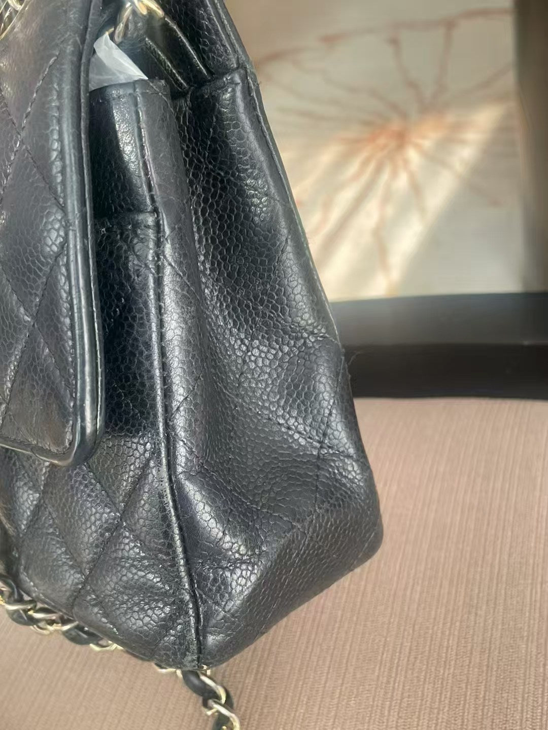 Chanel Classic Double Flap Jumbo  Black Caviar Leather Shoulder Bag