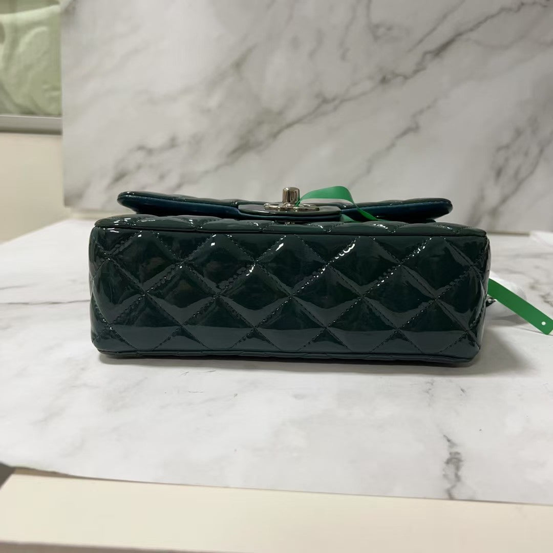 Chanel Classic Flap Mini Rectangular Dark Green Patent Leather Shoulder Bag