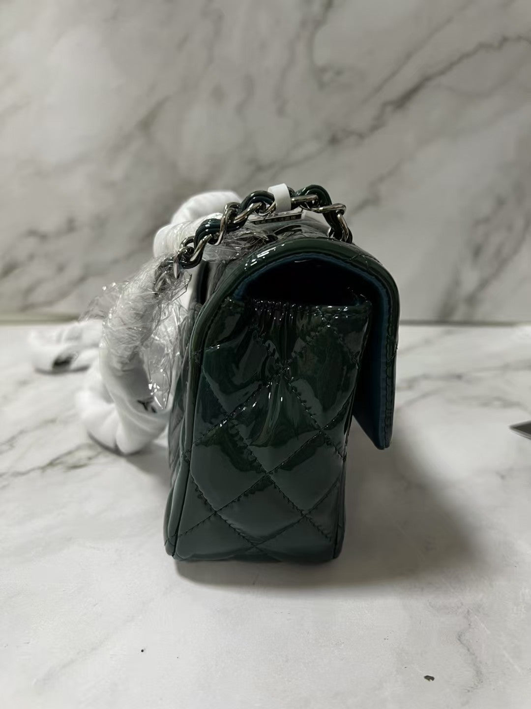 Chanel Classic Flap Mini Rectangular Dark Green Patent Leather Shoulder Bag