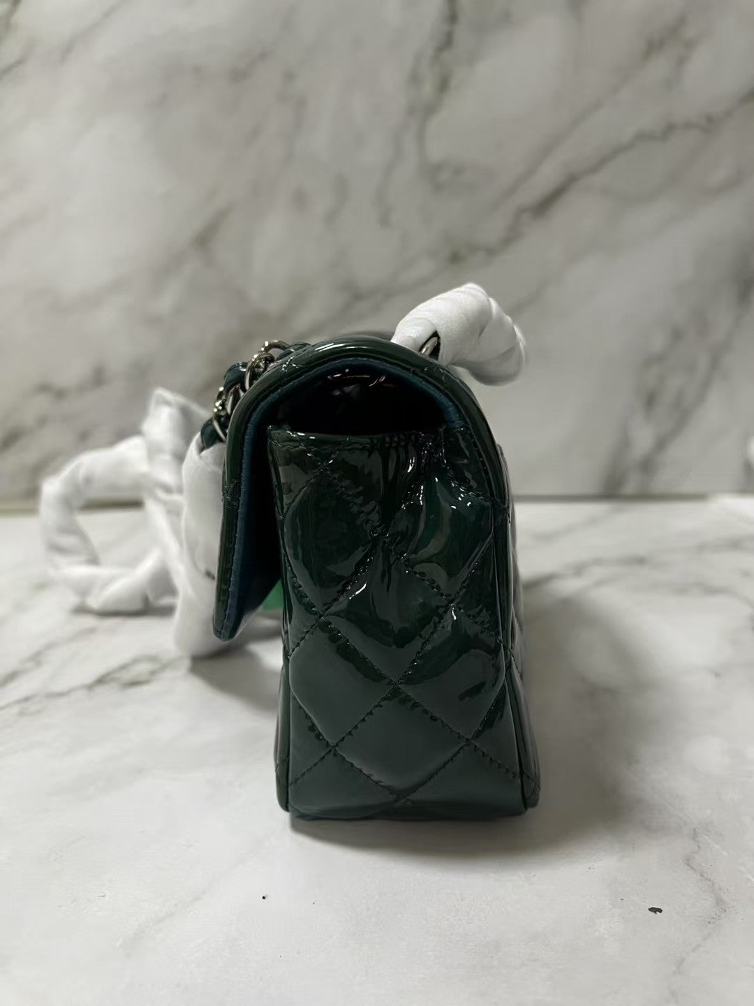 Chanel Classic Flap Mini Rectangular Dark Green Patent Leather Shoulder Bag
