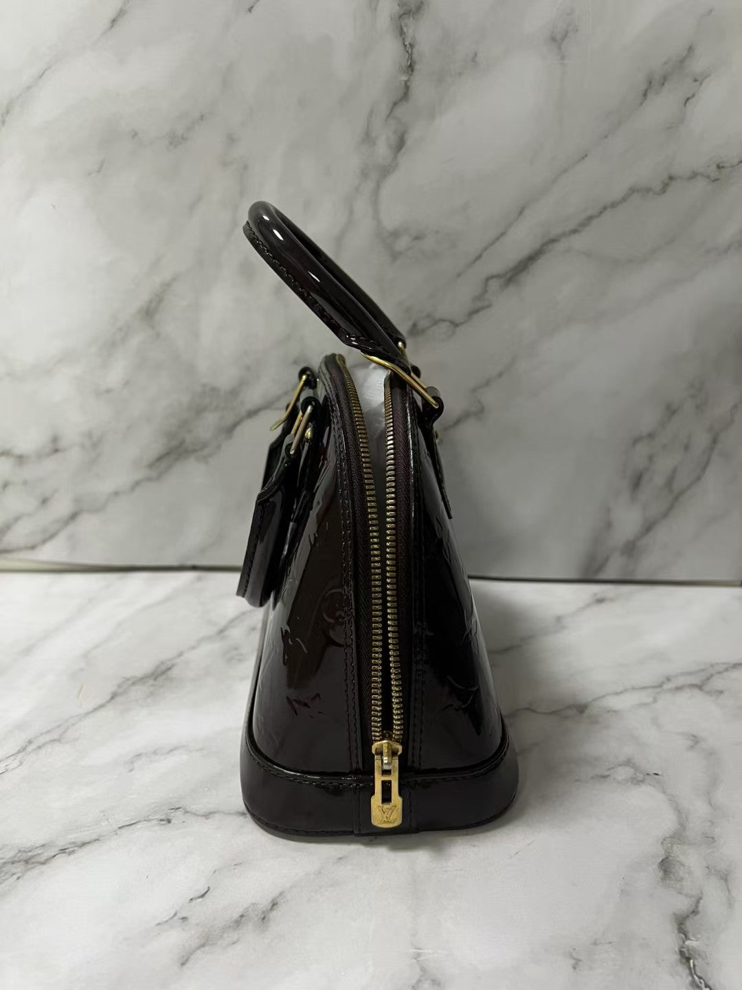 Louis Vuitton Alma BB Amarante Monogram Vernis Patent Leather Satchel Bag