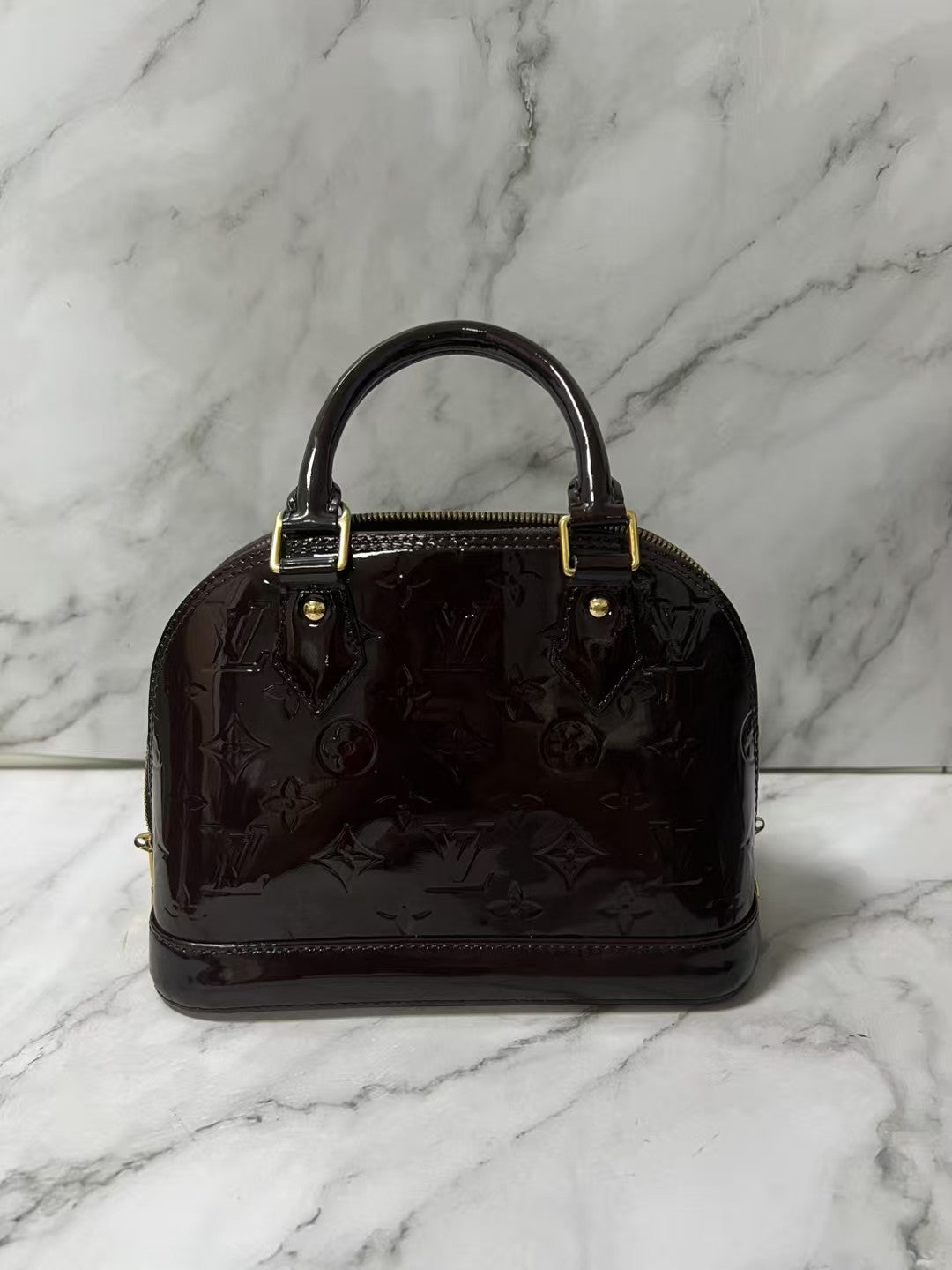 Louis Vuitton Alma BB Amarante Monogram Vernis Patent Leather Satchel Bag