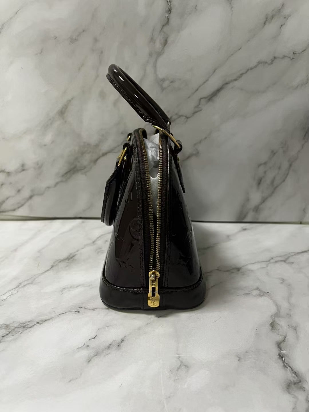 Louis Vuitton Alma BB Amarante Monogram Vernis Patent Leather Satchel Bag