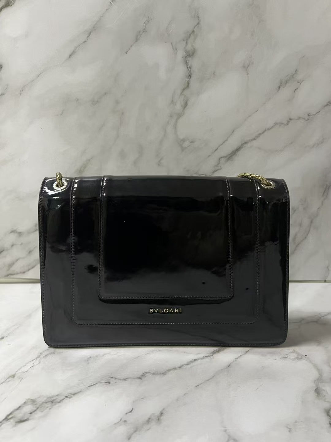 Bvlgari Serpenti Forever Black Patent Leather Shoulder Bag