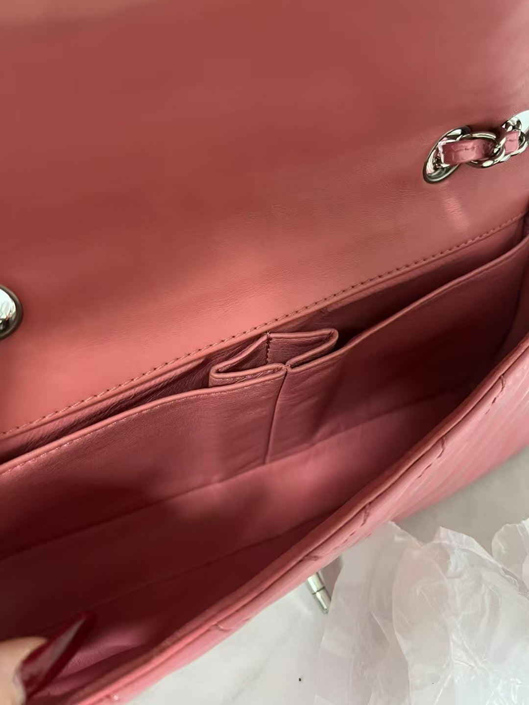 Chanel Classic Flap Mini Rectangular Pink Chevron Patent Leather Shoulder Bag