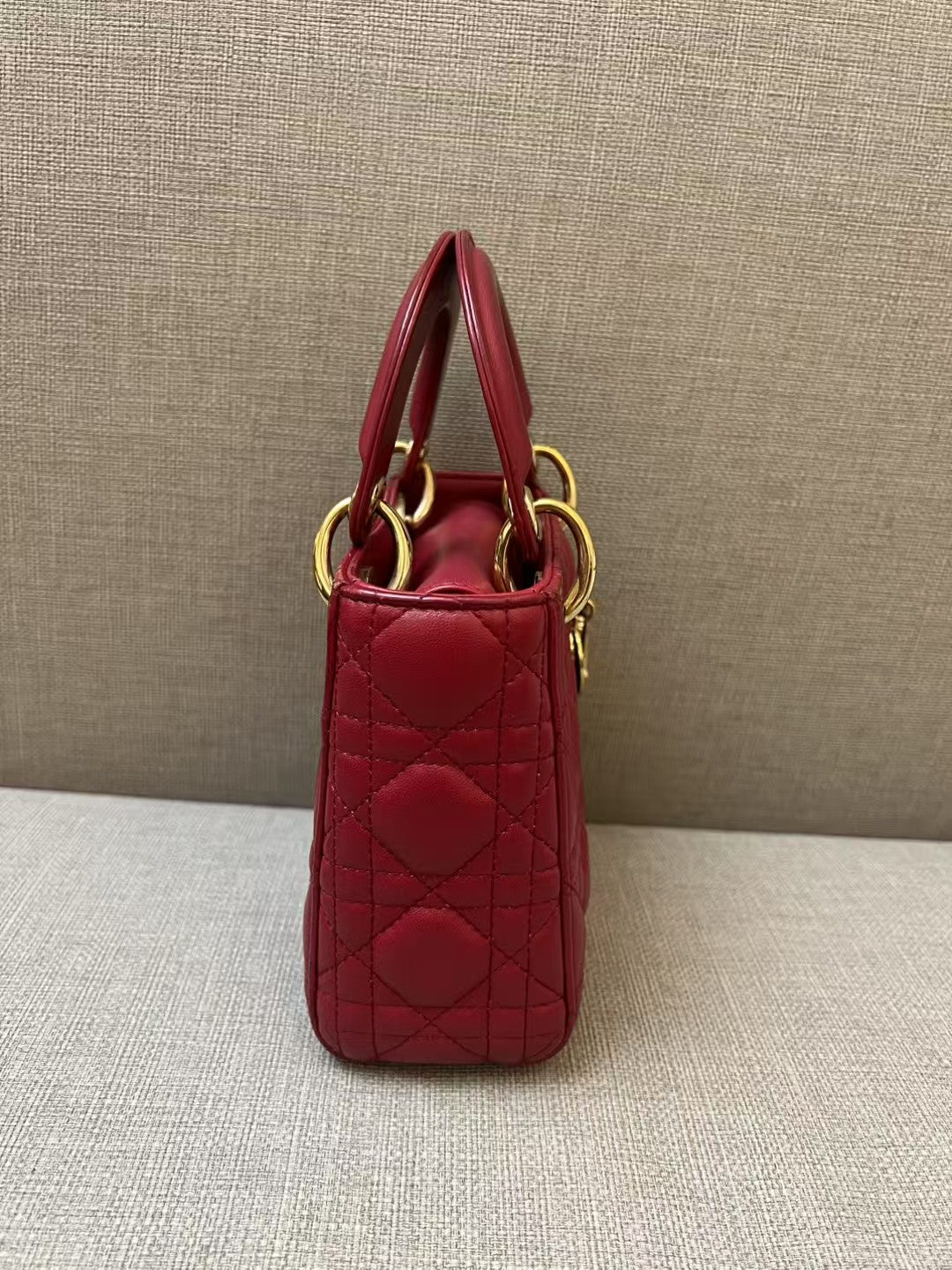 Christian Dior Lady Dior Small Red Cannage Lambskin Leather Bag