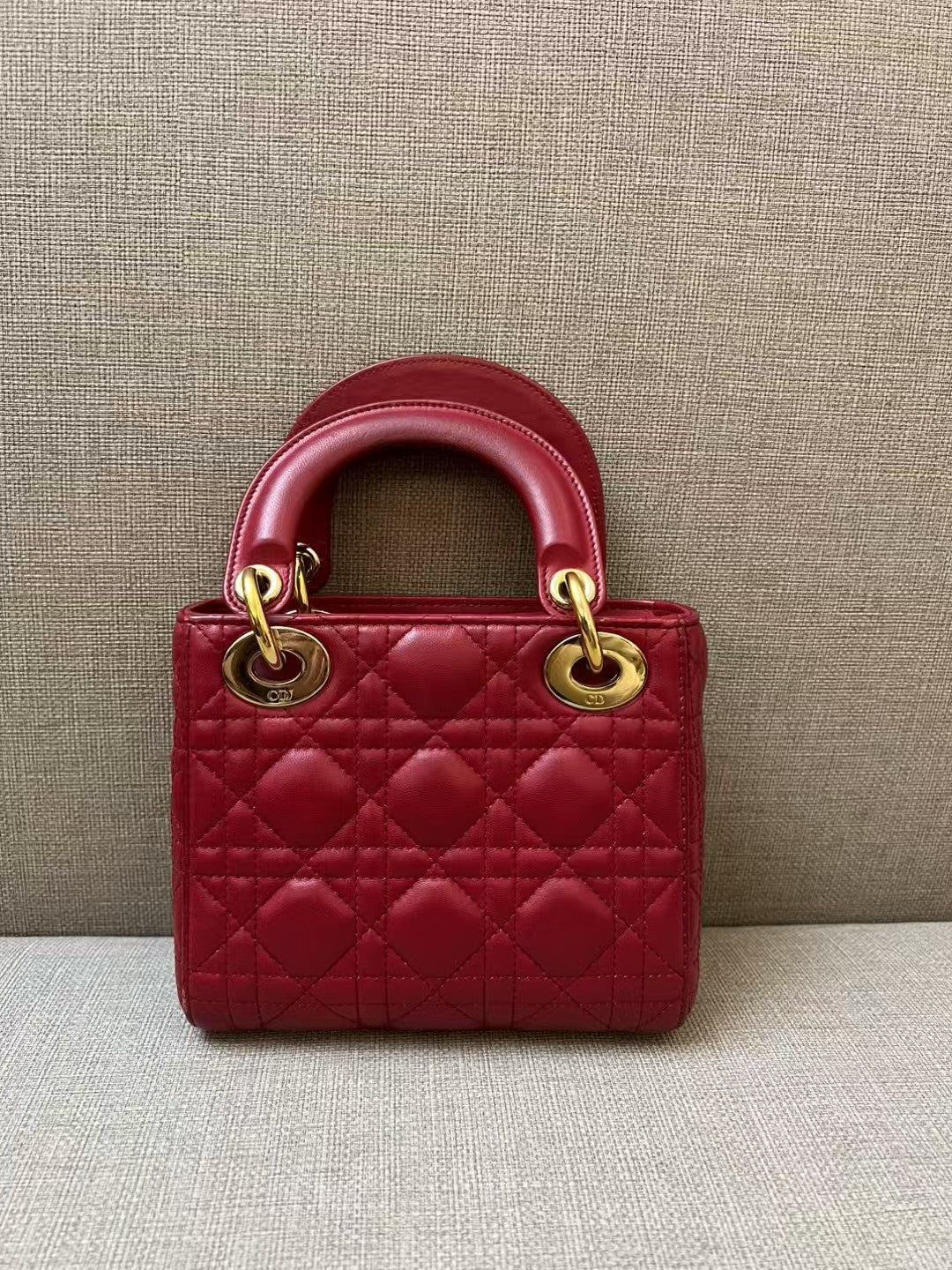 Christian Dior Lady Dior Small Red Cannage Lambskin Leather Bag