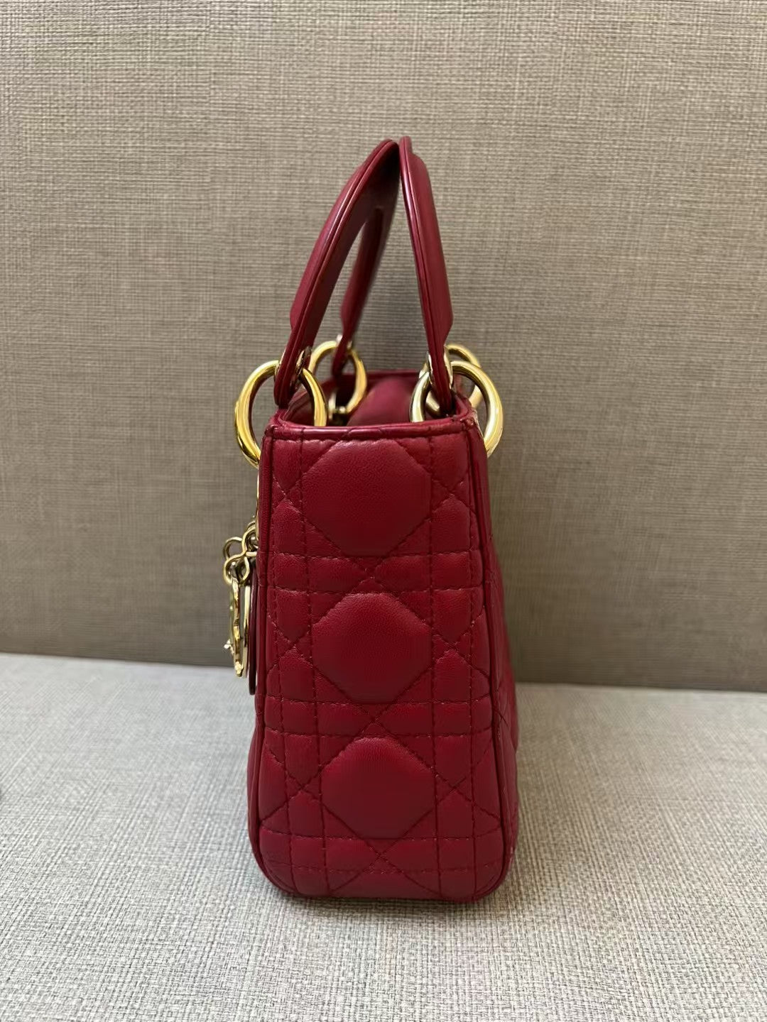 Christian Dior Lady Dior Small Red Cannage Lambskin Leather Bag