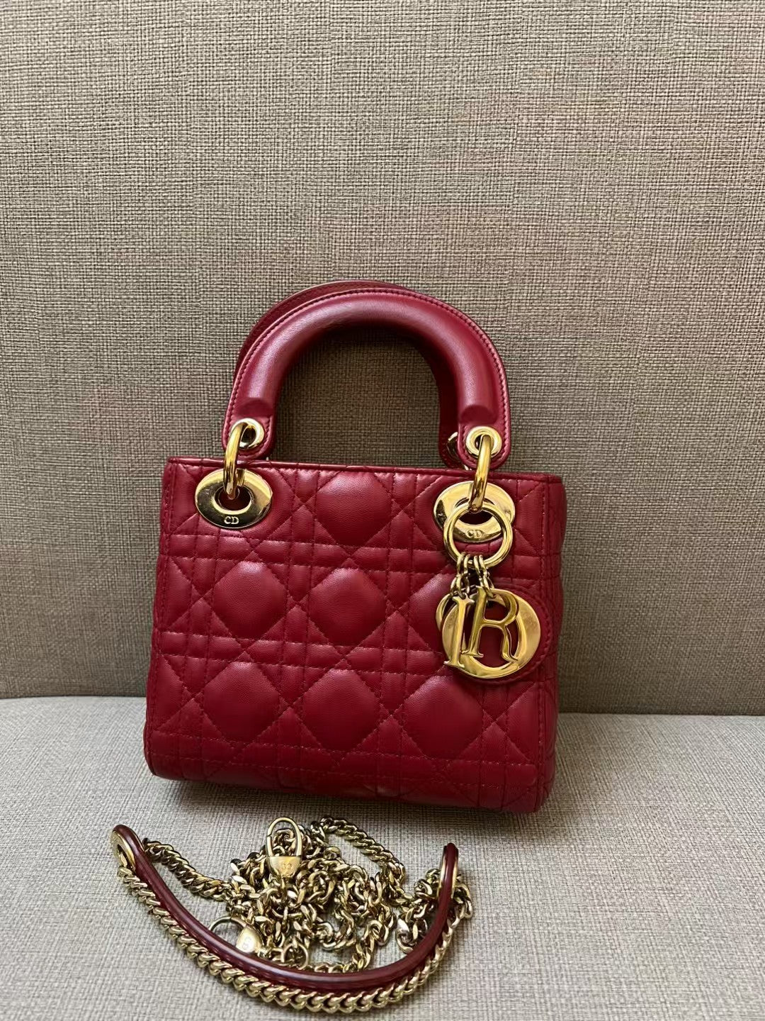 Christian Dior Lady Dior Small Red Cannage Lambskin Leather Bag