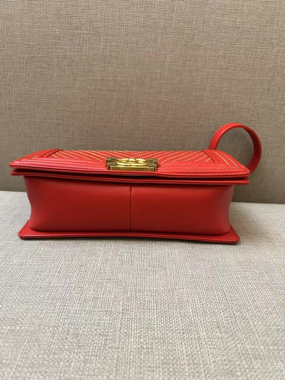 Chanel Boy Medium Red Chevron Quilted Leather Bag