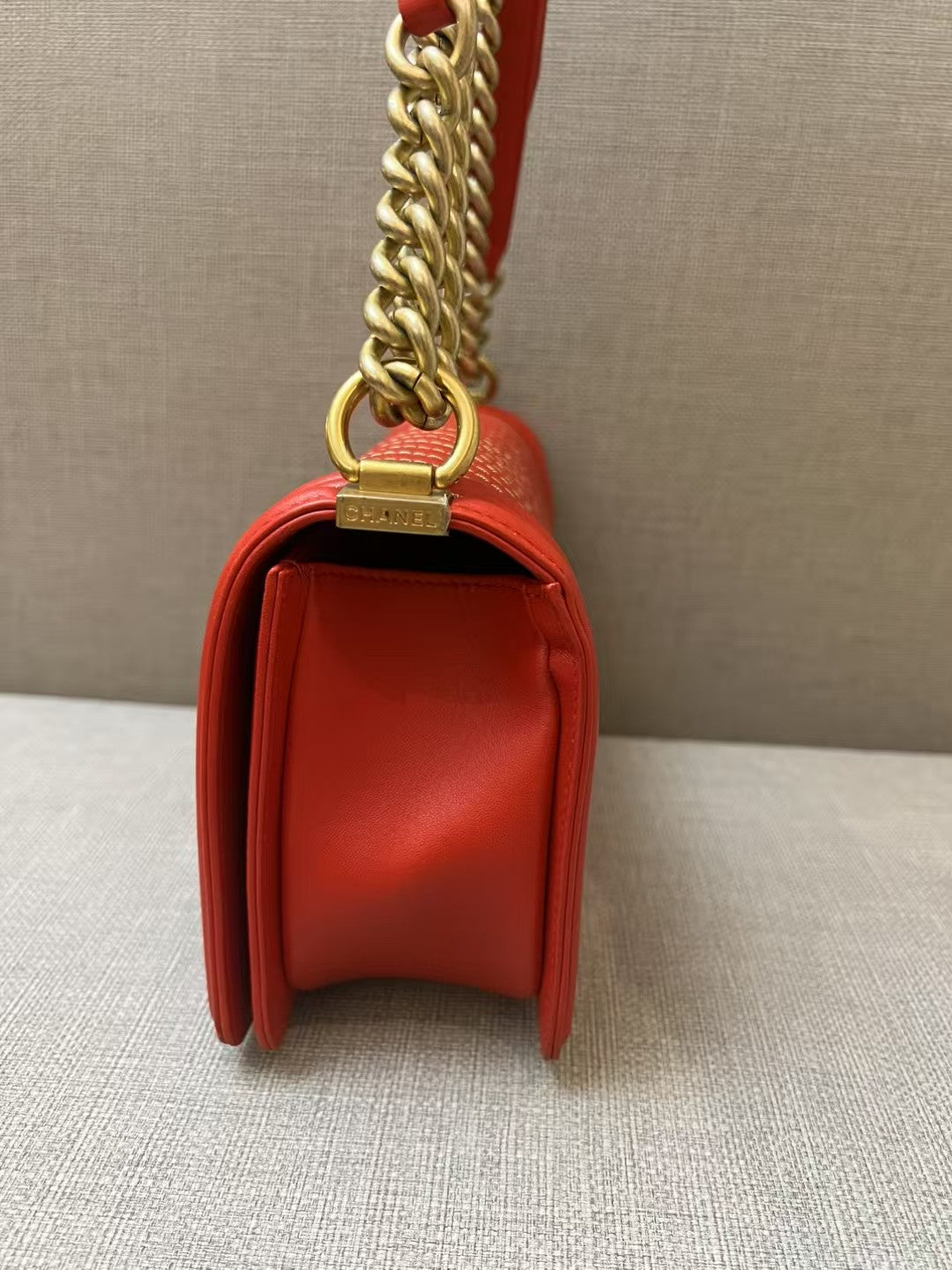 Chanel Boy Medium Red Chevron Quilted Leather Bag