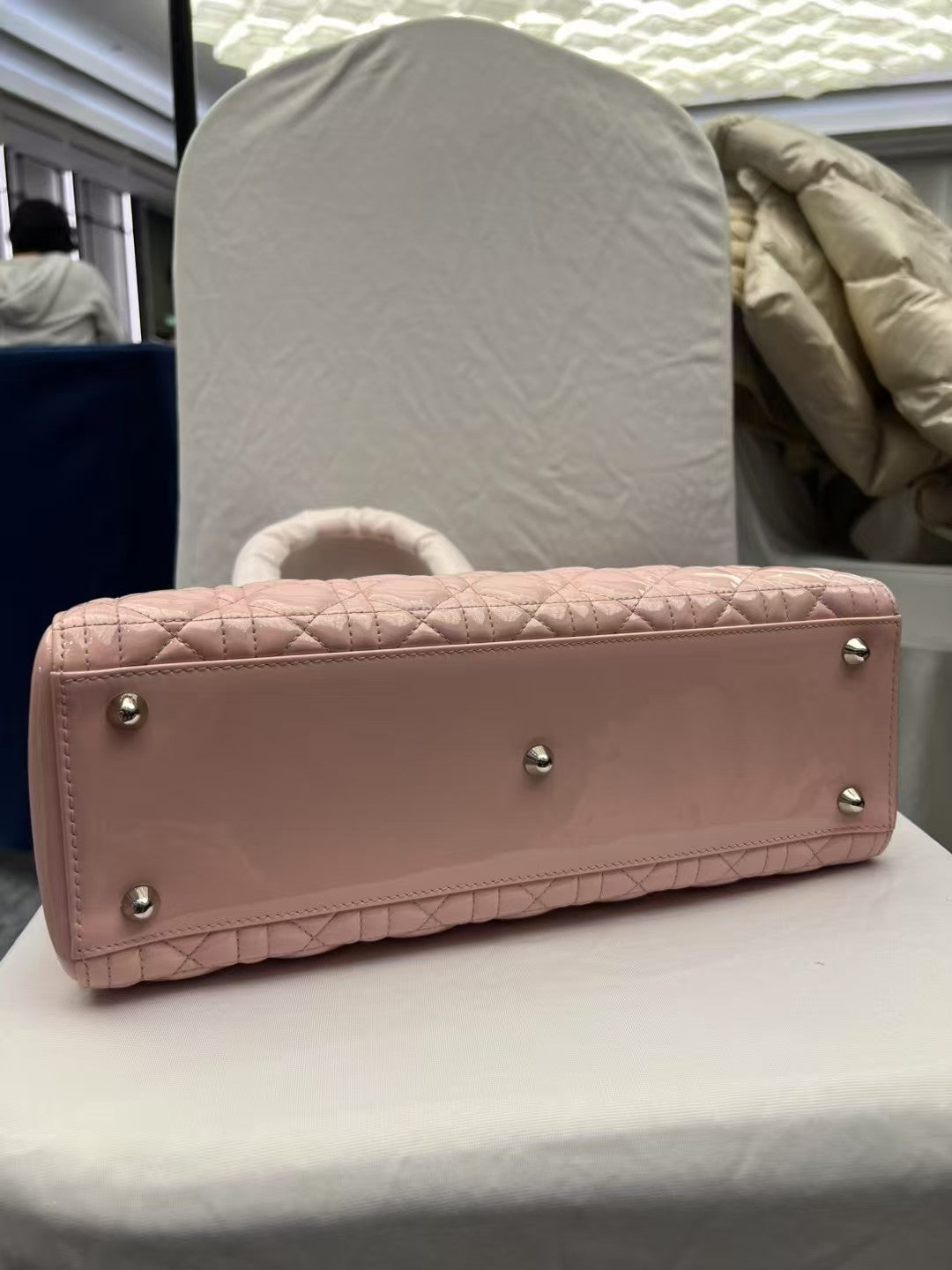 Dior Lady Dior  Large  Pink Cannage Patent Leather Handbag Bag