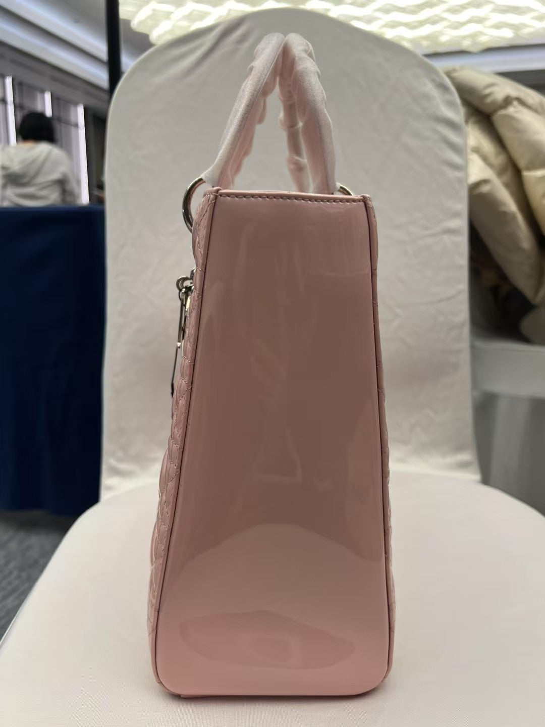 Dior Lady Dior  Large  Pink Cannage Patent Leather Handbag Bag
