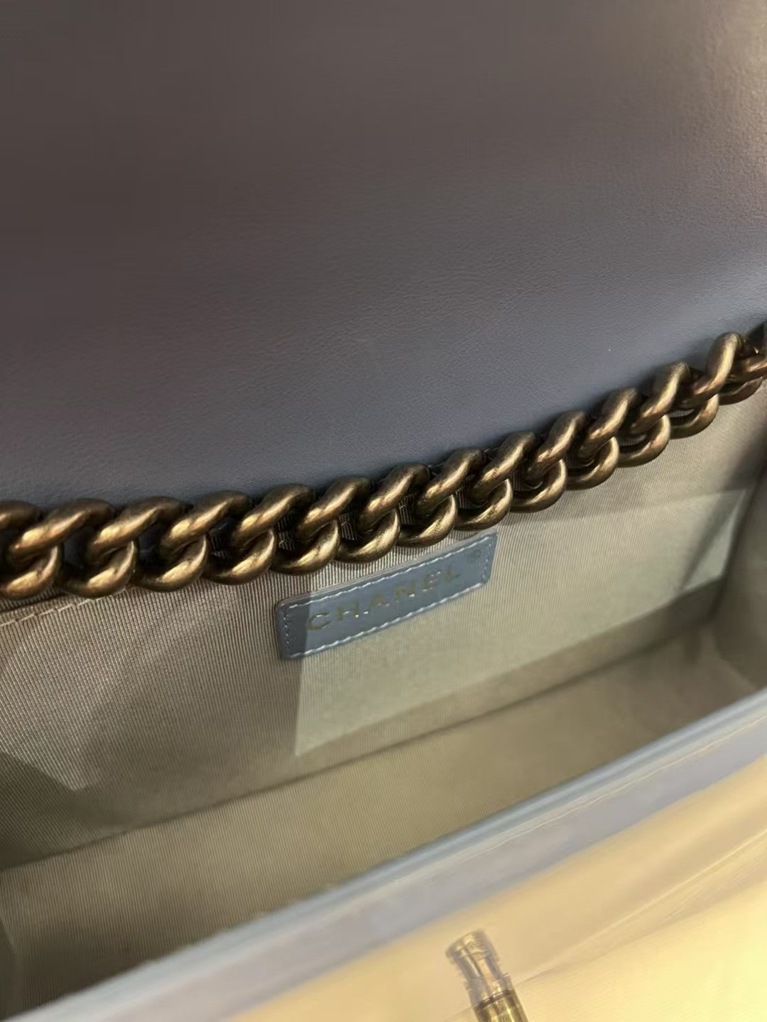 Chanel Boy Medium Lake Blue Patent Leather Shoulder Bag