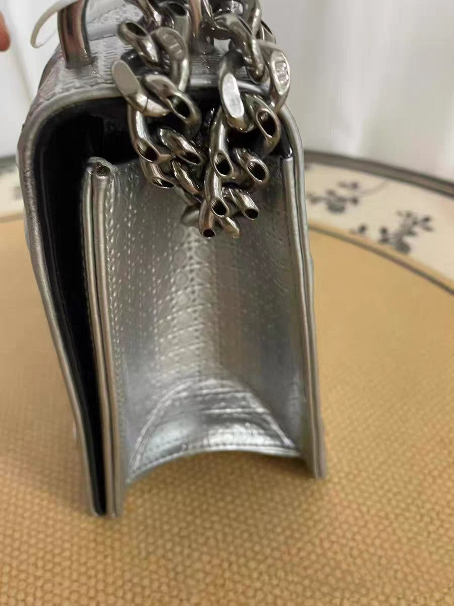 Christian Dior Diorama Medium Silver Metallic Leather Shoulder Bag