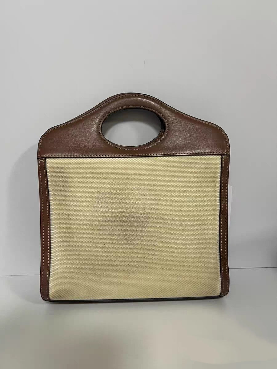 Burberry Horseferry Pocket Beige Canvas & Brown Leather Pocket Bag