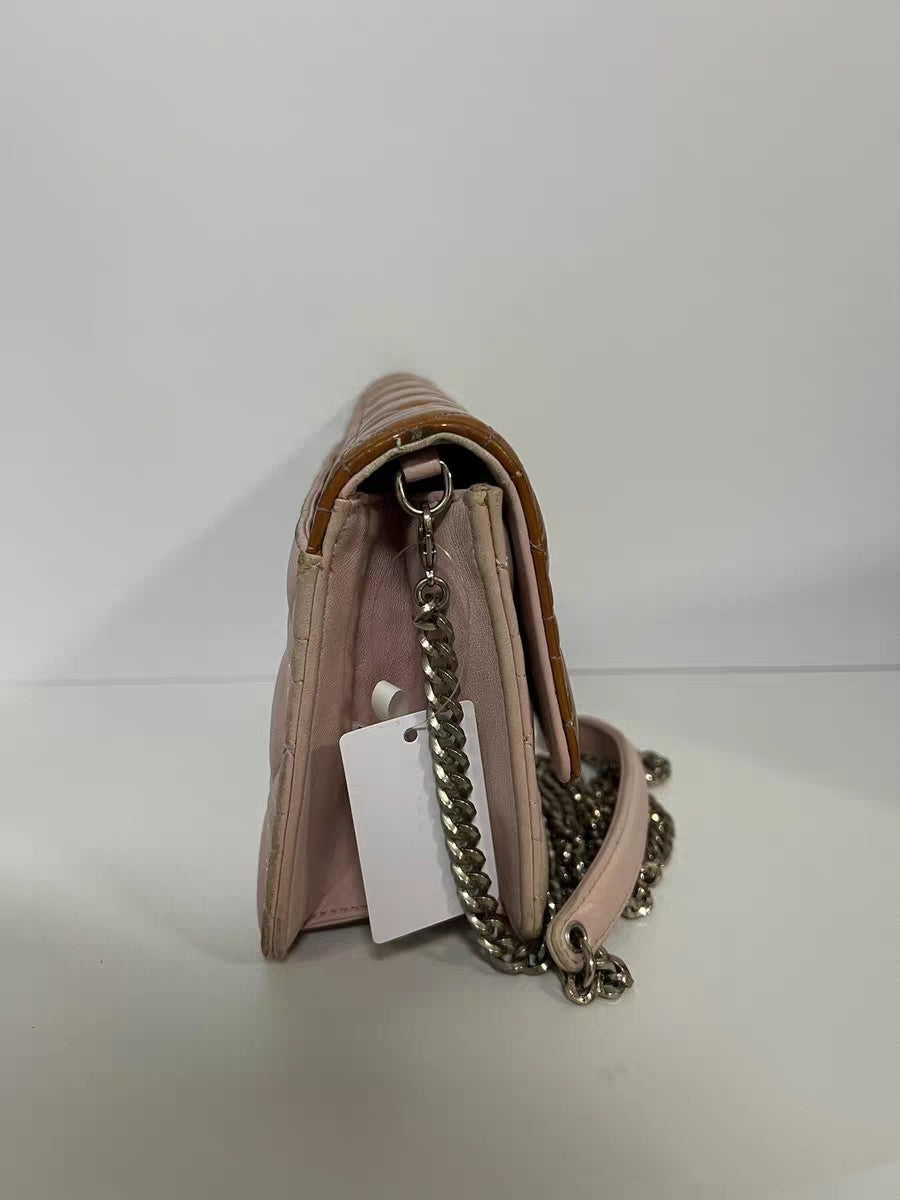 Christian Dior Miss Dior Two-Tone Pink Patent & Leather Wallet on Chain (WOC)