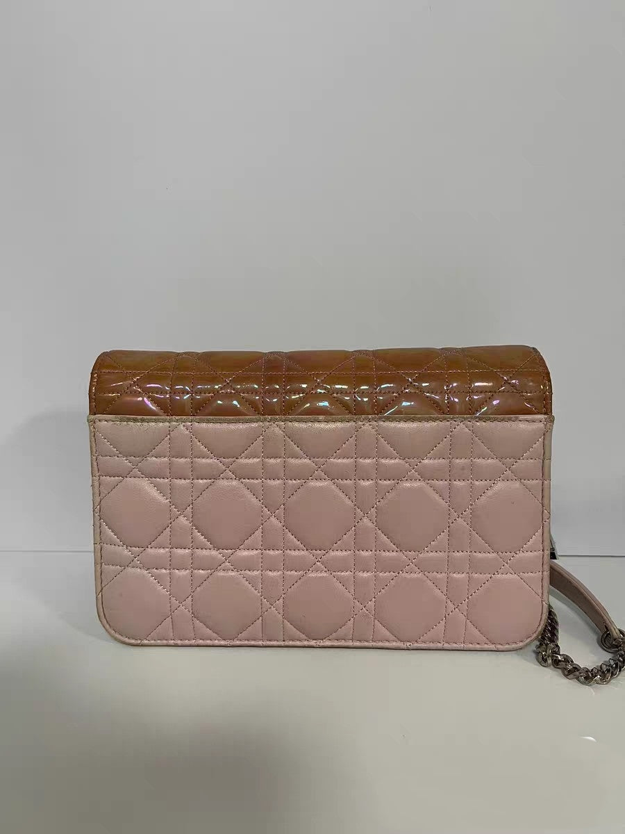 Christian Dior Miss Dior Two-Tone Pink Patent & Leather Wallet on Chain (WOC)
