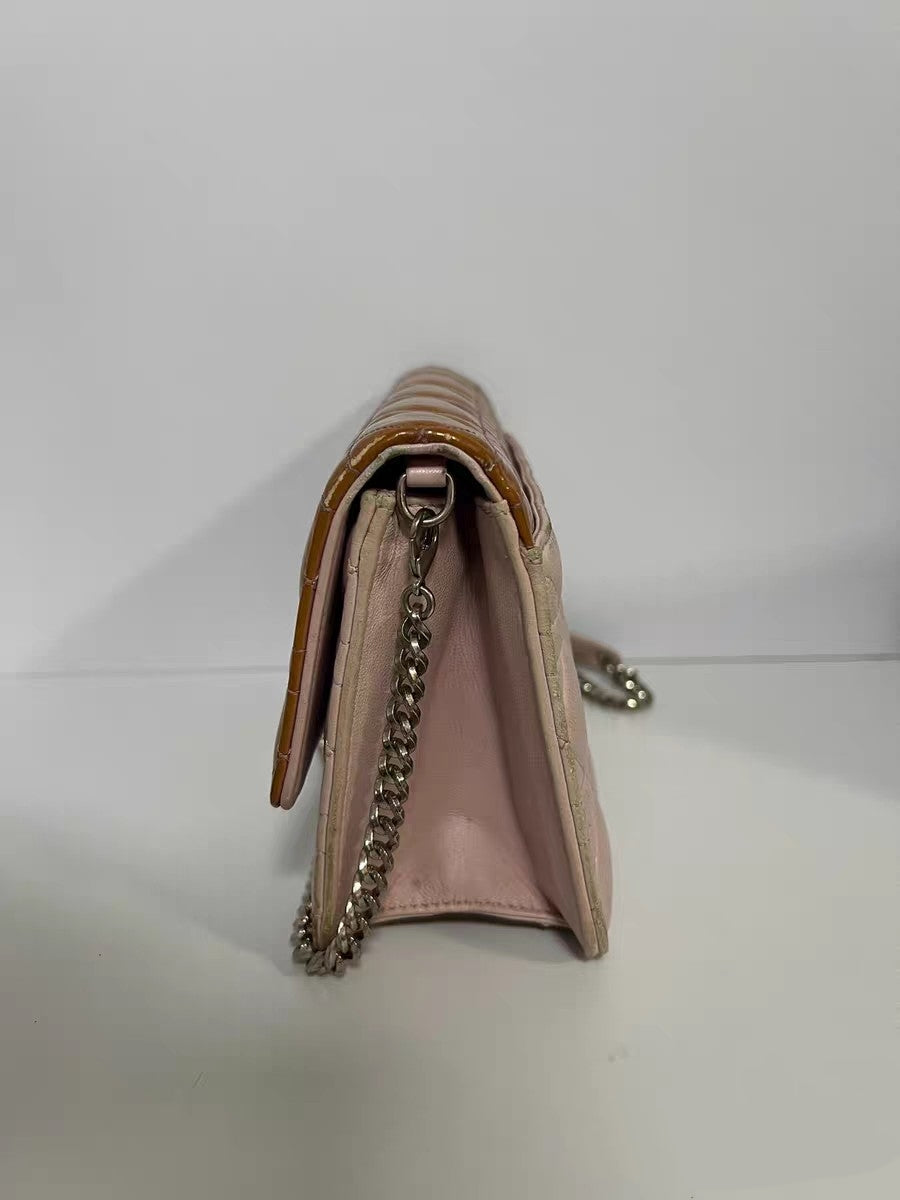 Christian Dior Miss Dior Two-Tone Pink Patent & Leather Wallet on Chain (WOC)