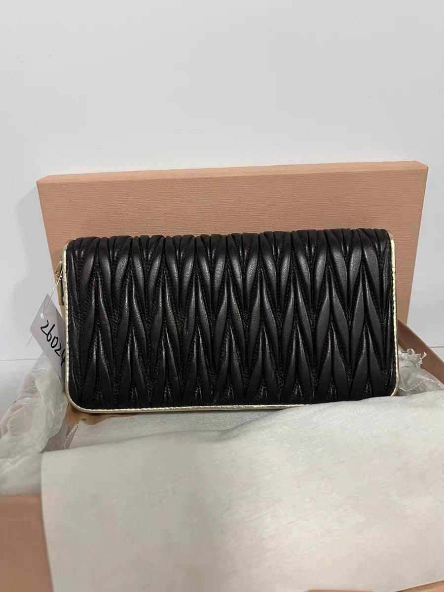 Miu Miu Matelassé Black Leather Zip-Around Wallet