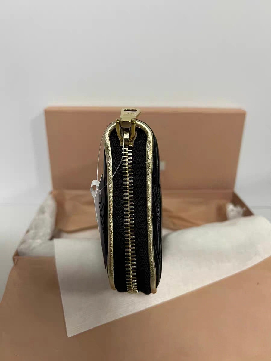 Miu Miu Matelassé Black Leather Zip-Around Wallet