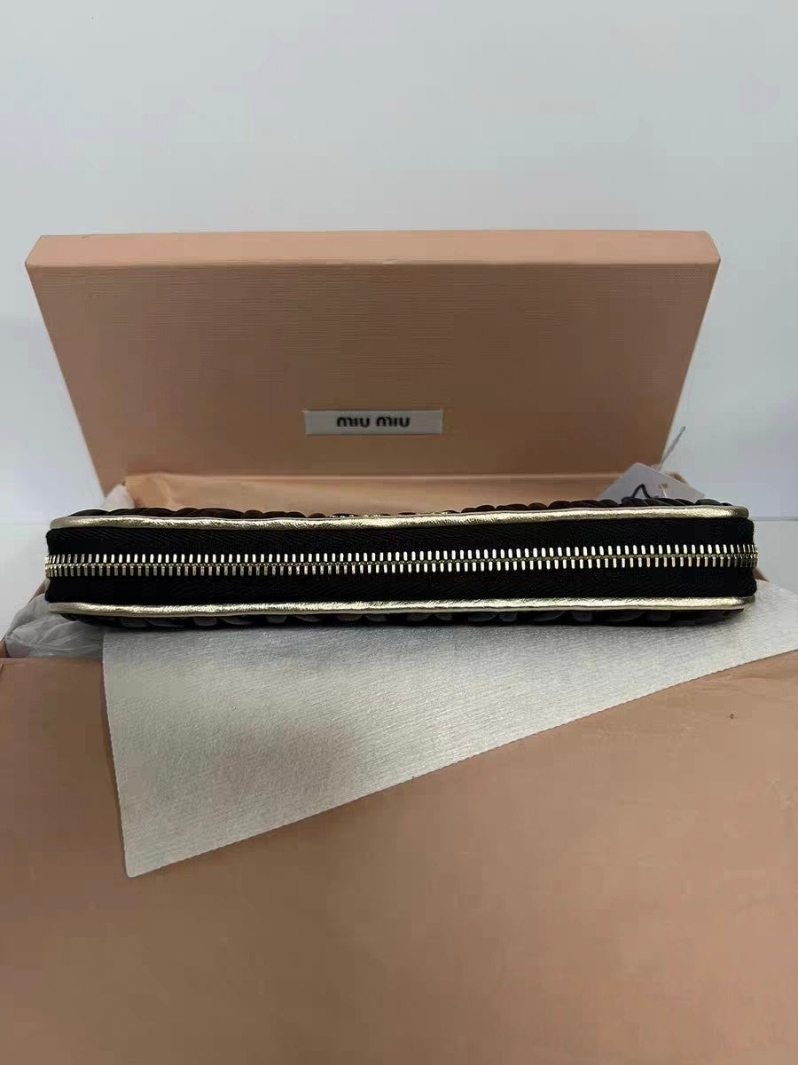 Miu Miu Matelassé Black Leather Zip-Around Wallet