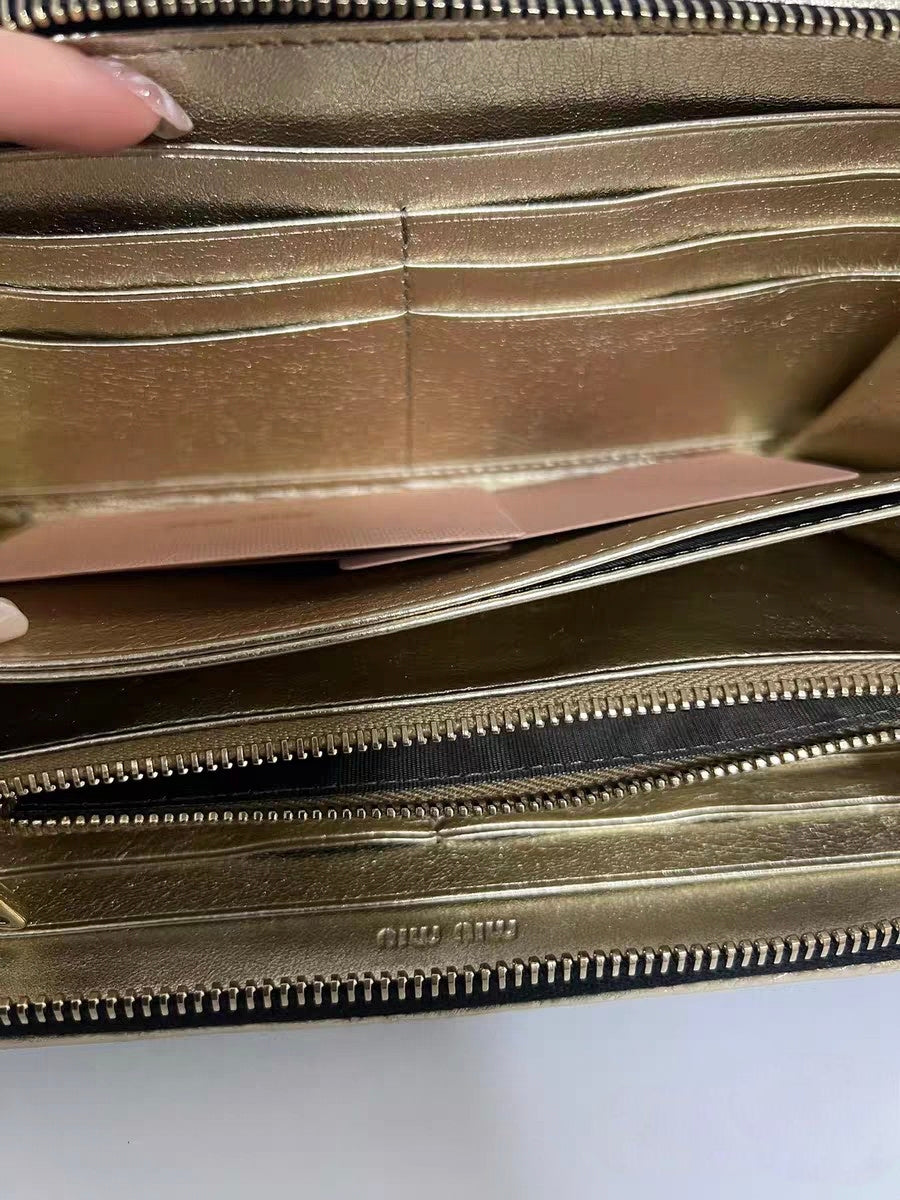 Miu Miu Matelassé Black Leather Zip-Around Wallet