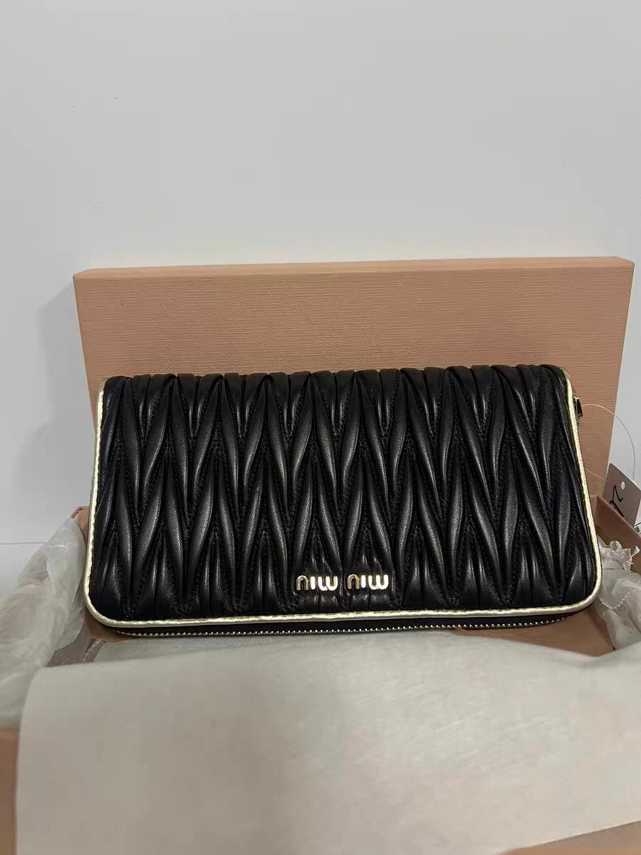 Miu Miu Matelassé Black Leather Zip-Around Wallet