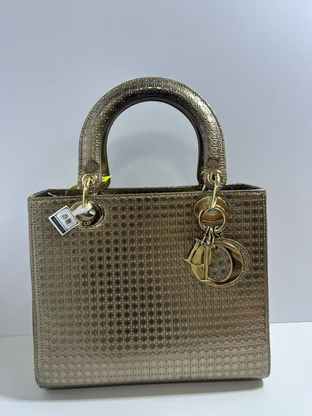 Christian Dior Lady Dior Gold Metallic Cannage Leather HandleBag