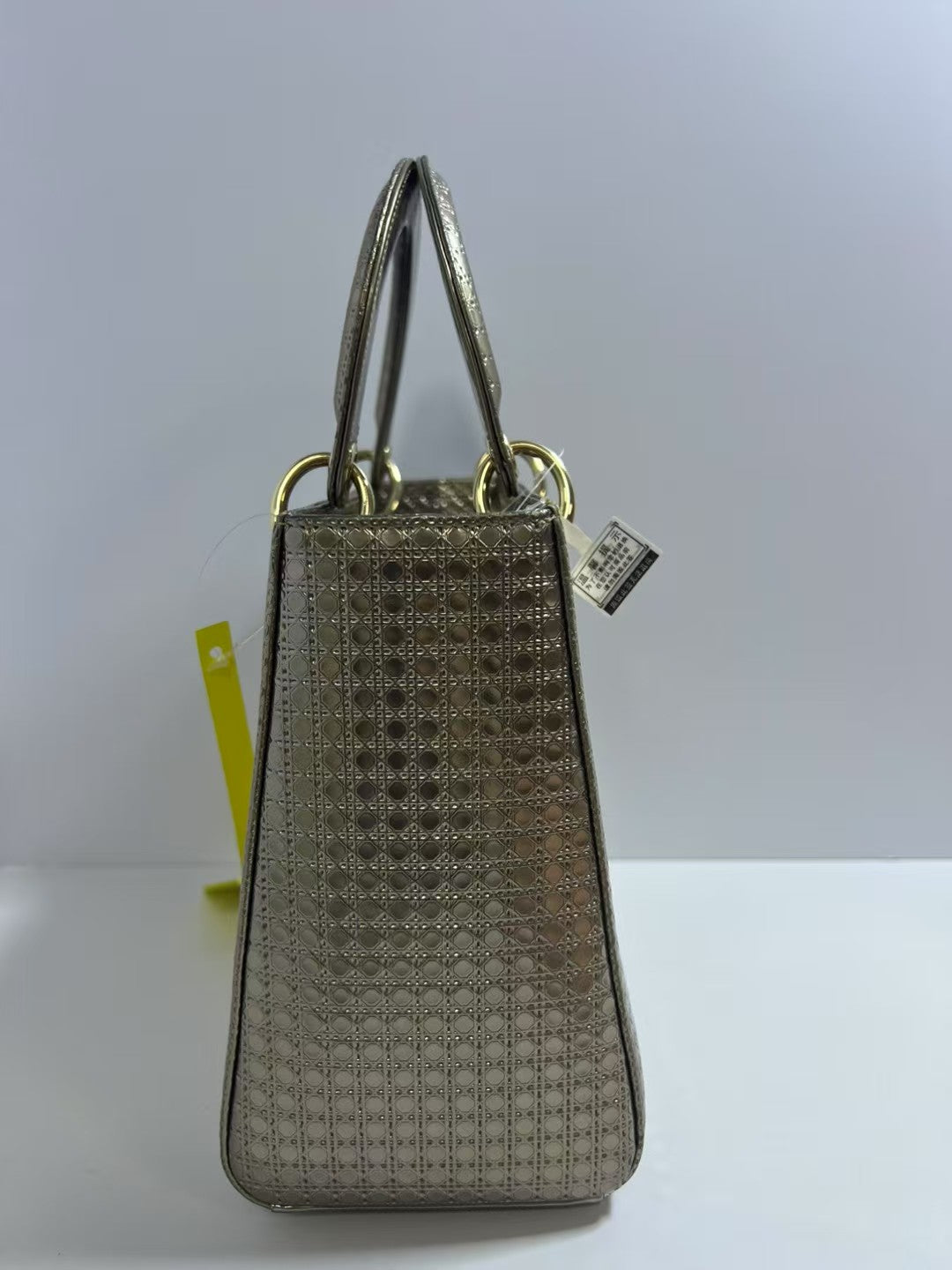 Christian Dior Lady Dior Gold Metallic Cannage Leather HandleBag