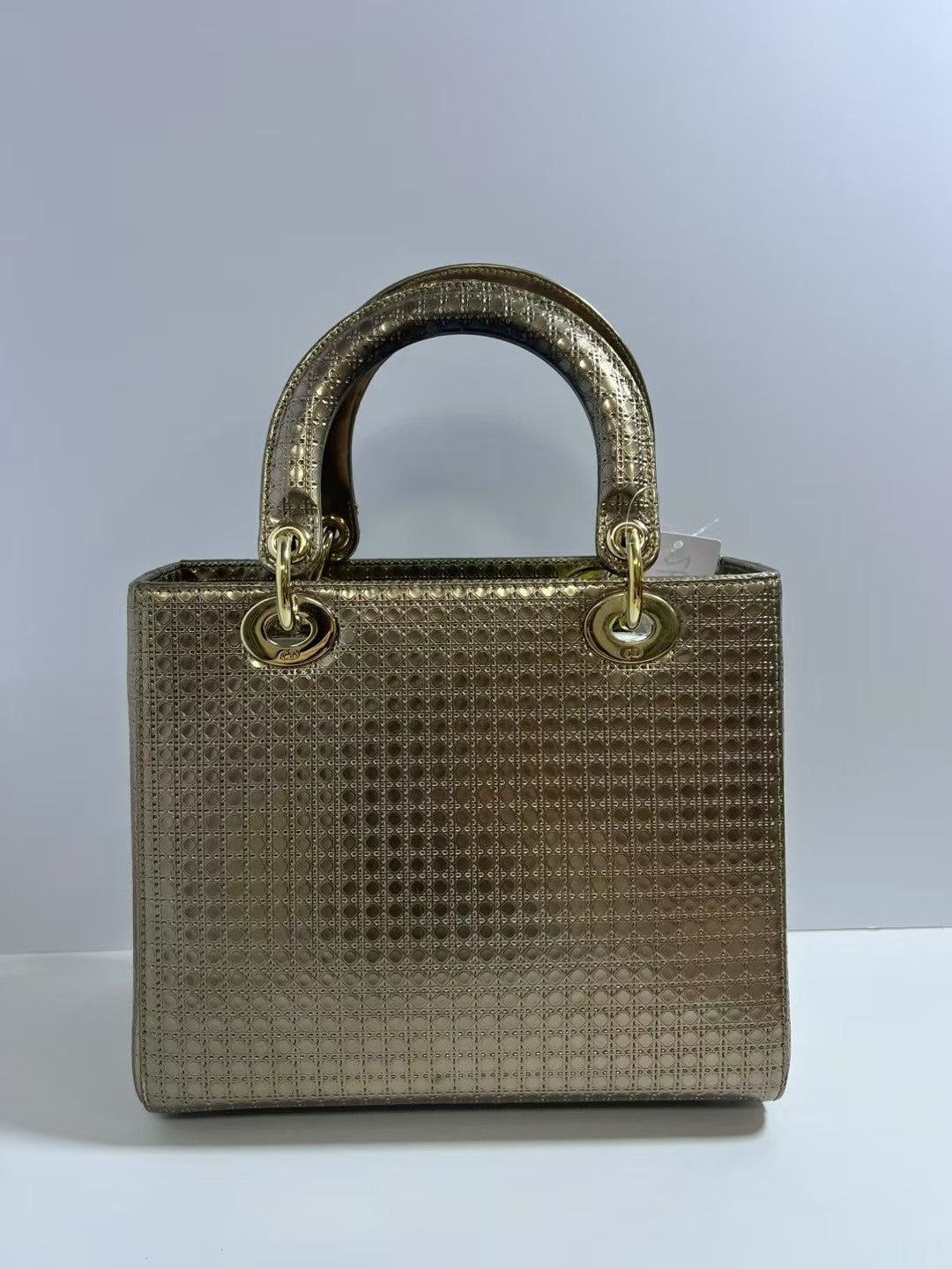 Christian Dior Lady Dior Gold Metallic Cannage Leather HandleBag