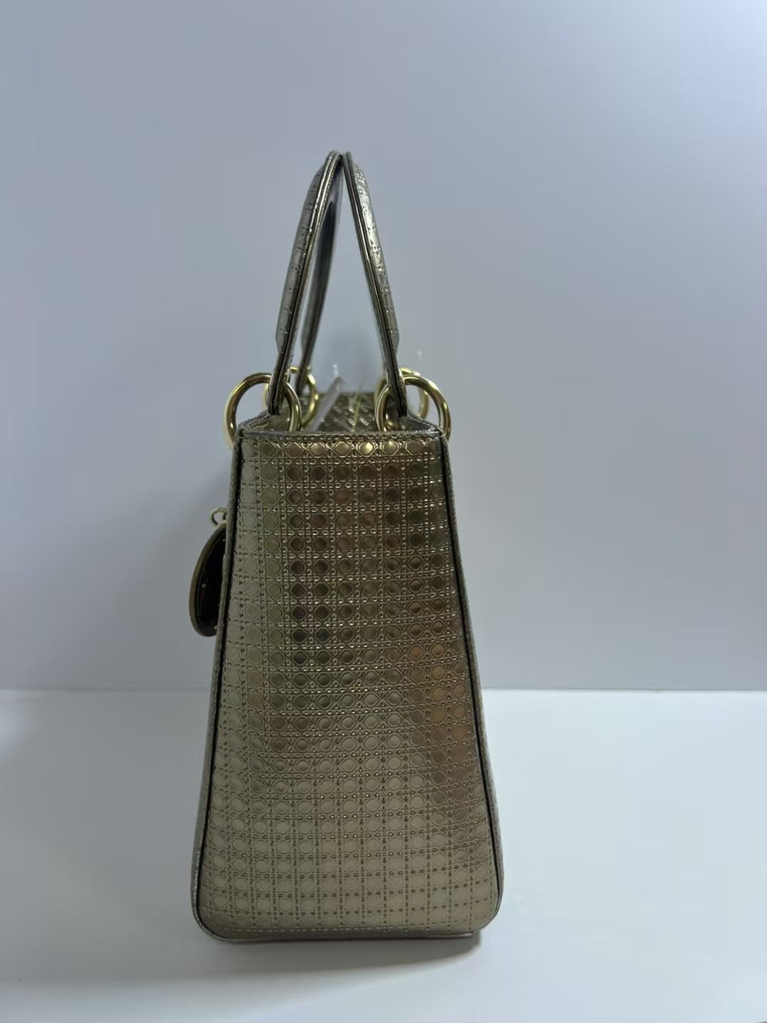 Christian Dior Lady Dior Gold Metallic Cannage Leather HandleBag