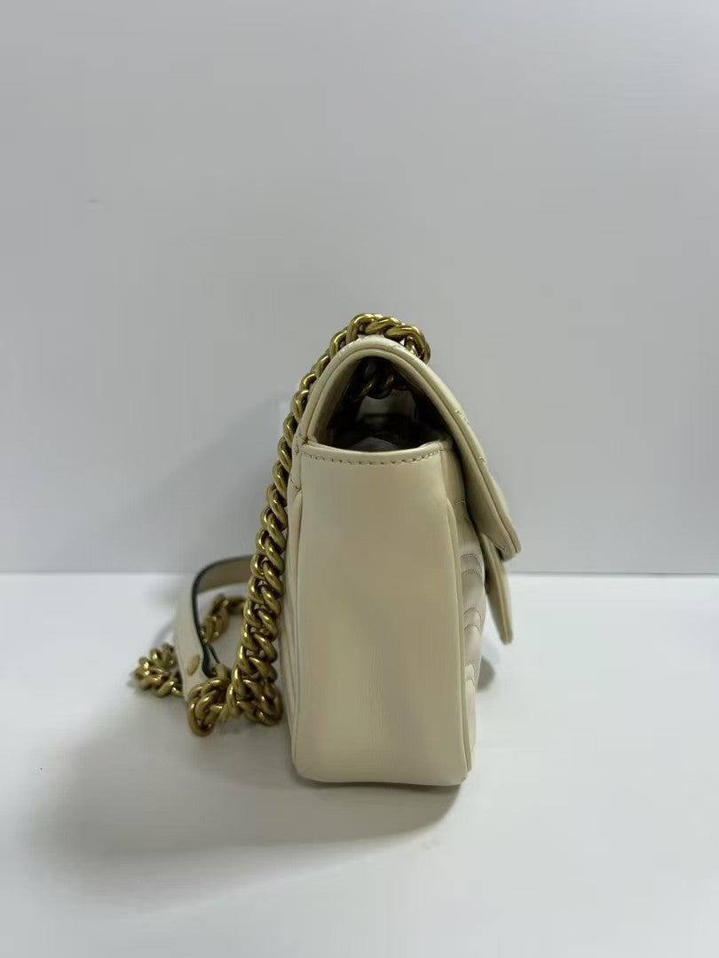 Gucci GG Marmont White Leather Chevron-Quilted Shoulder Bag