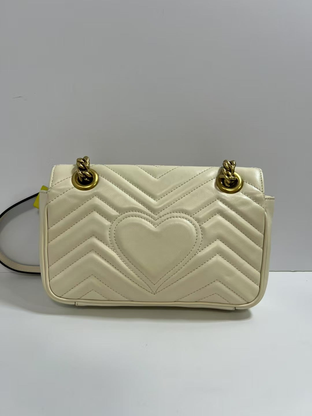 Gucci GG Marmont White Leather Chevron-Quilted Shoulder Bag