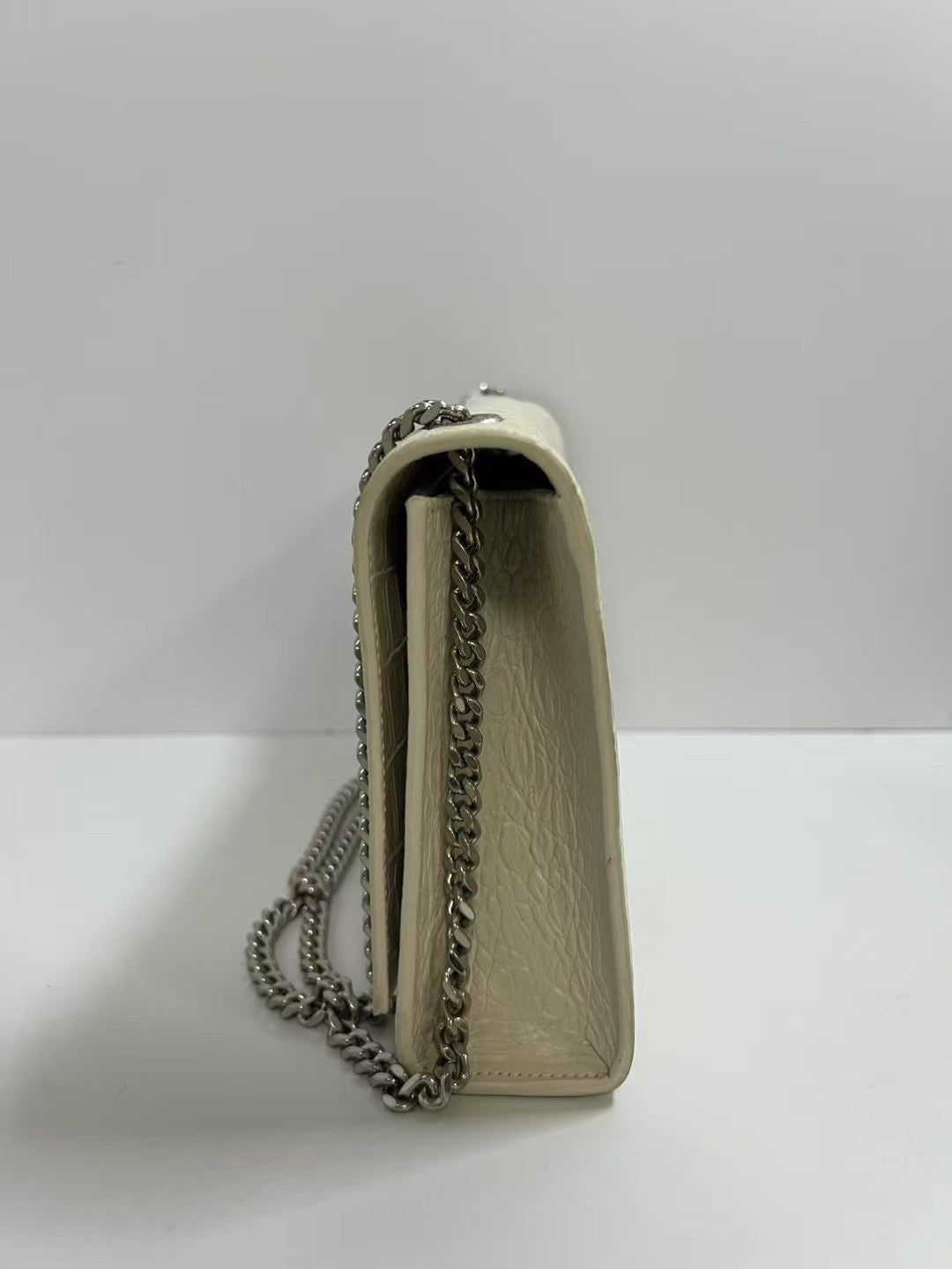 Saint Laurent Kate Cream Crocodile-Embossed Leather Tassel Chain Bag